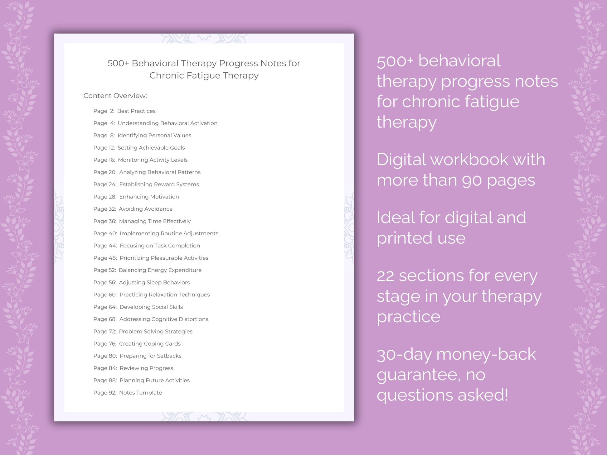 Chronic Fatigue Behavioral Therapy Therapist Worksheets