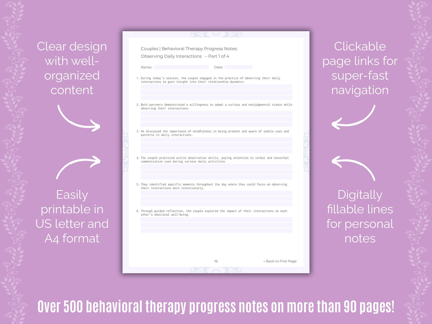 Couples Behavioral Therapy Counseling Templates