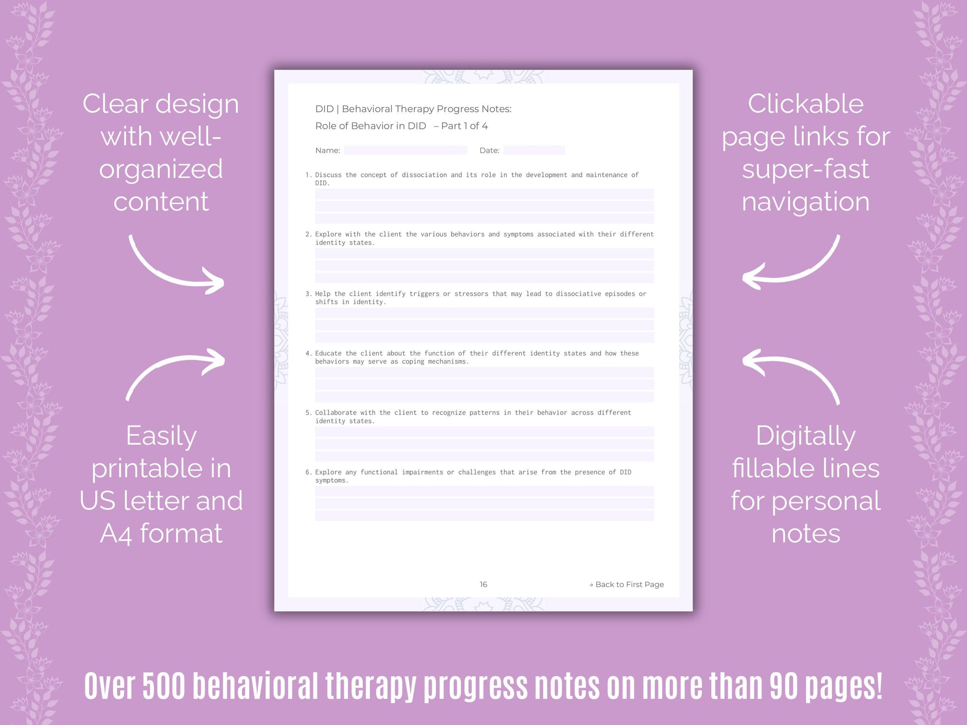 Dissociative Identity Disorder (DID) Behavioral Therapy Counseling Templates