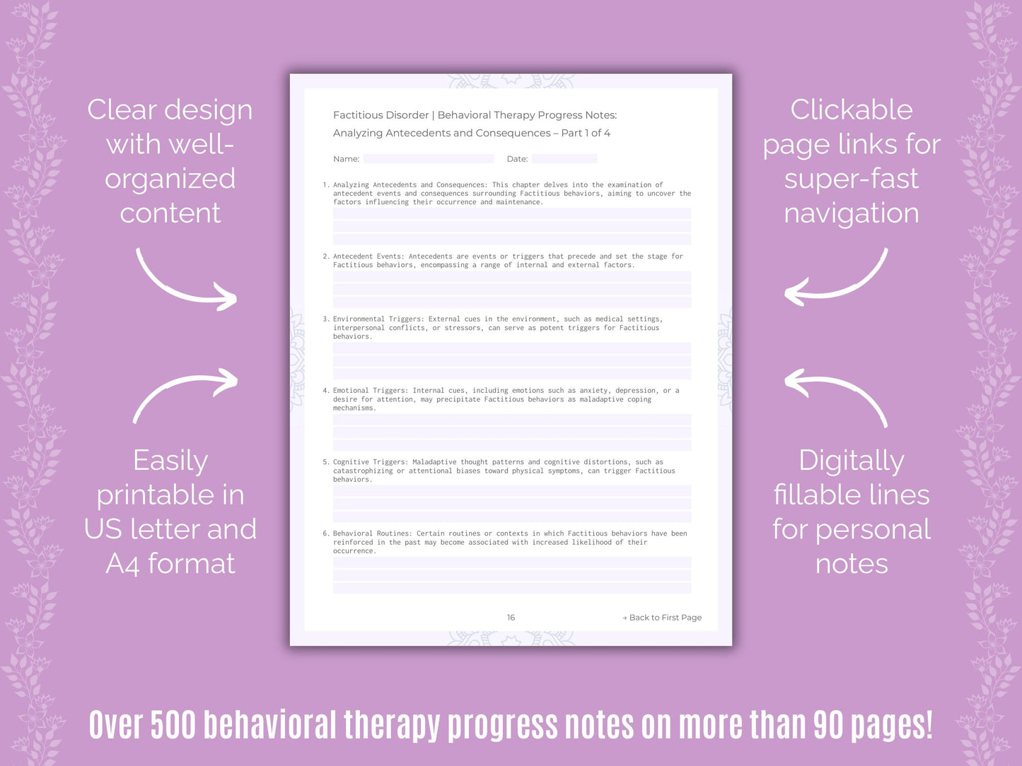 Factitious Disorder Behavioral Therapy Counseling Templates