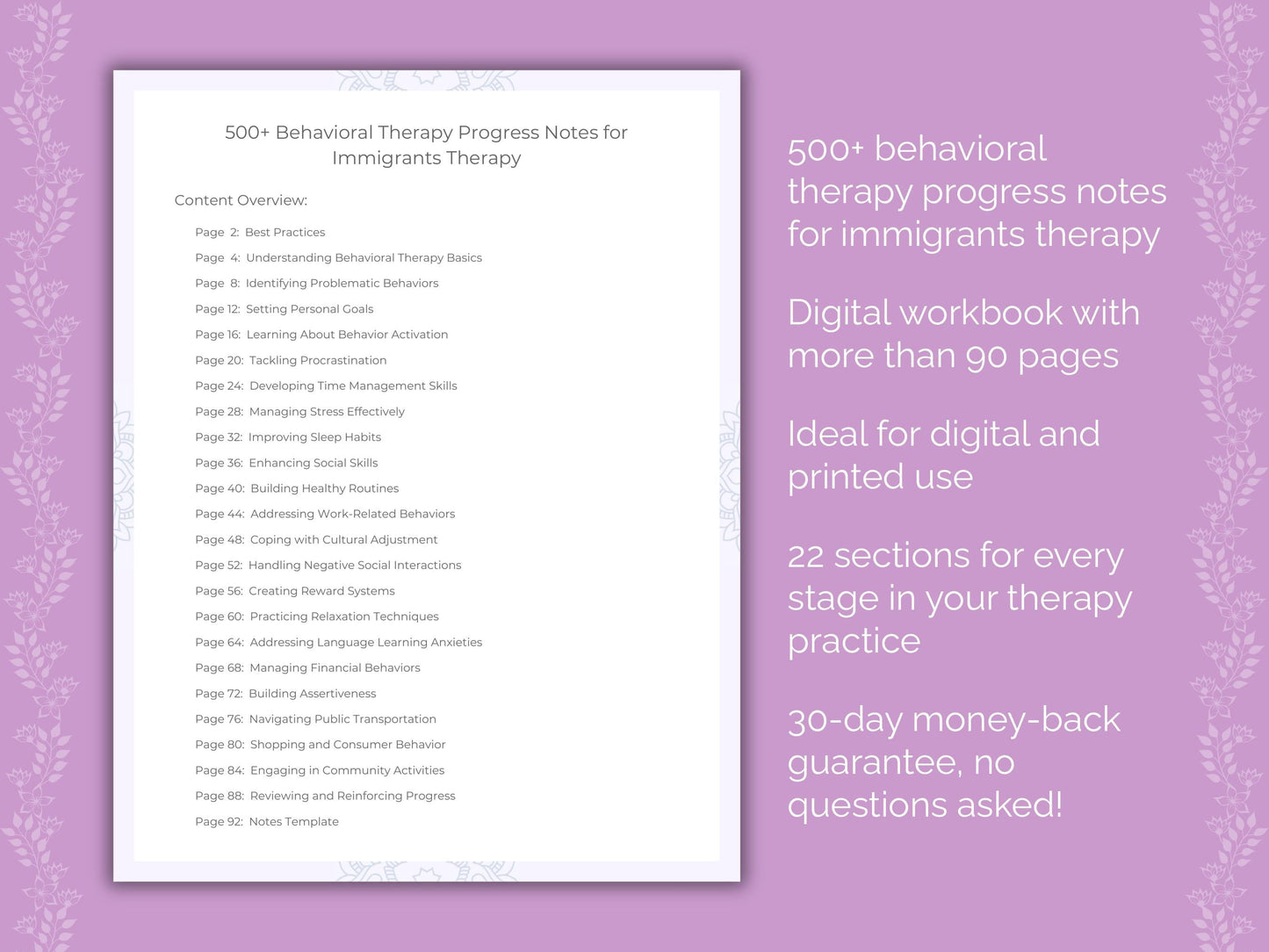 Immigrants Behavioral Therapy Therapist Worksheets