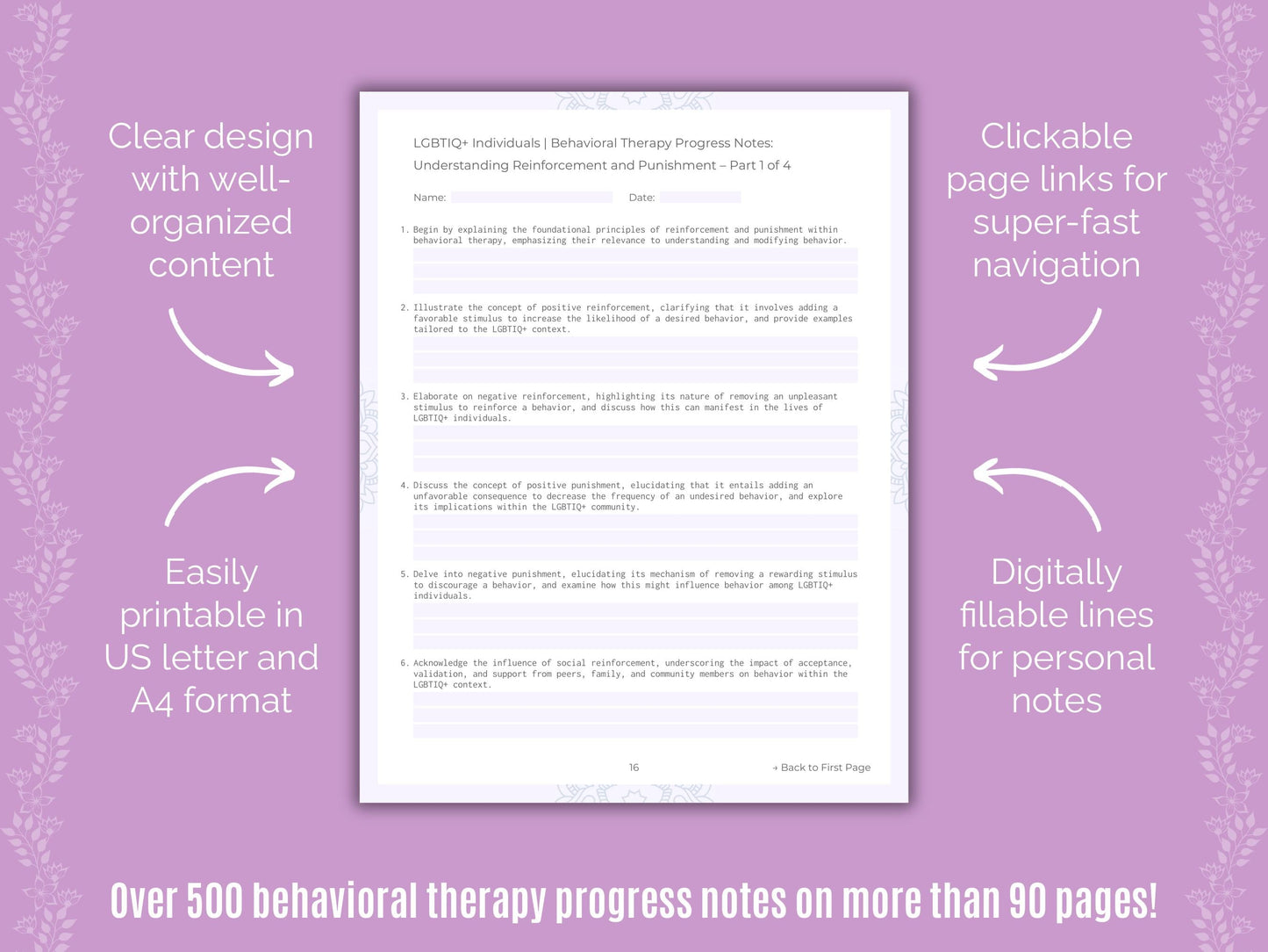 LGBTIQ+ Individuals Behavioral Therapy Counseling Templates