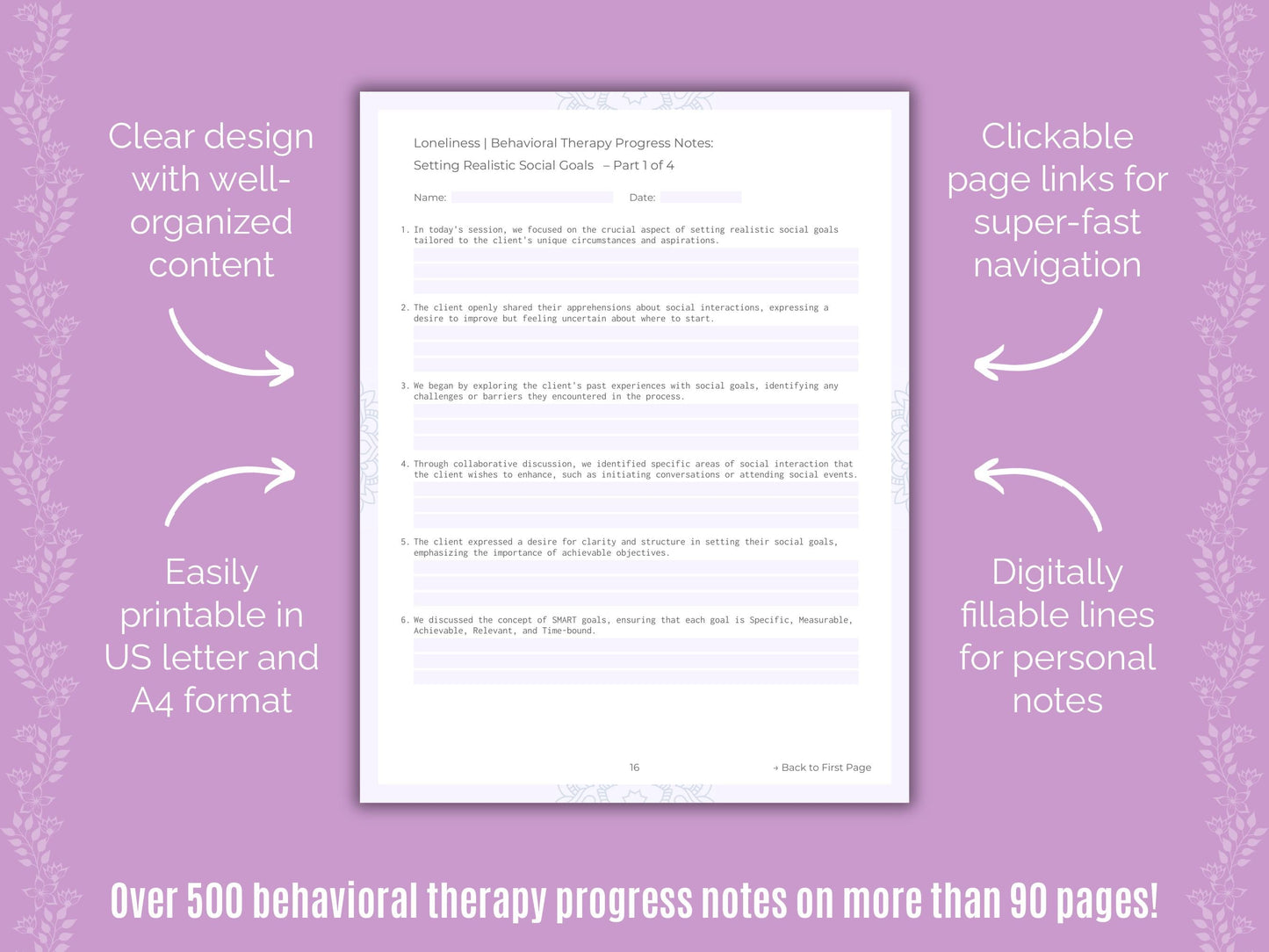 Loneliness Behavioral Therapy Counseling Templates