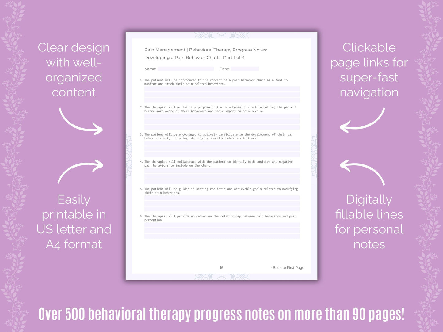 Pain Management Behavioral Therapy Counseling Templates