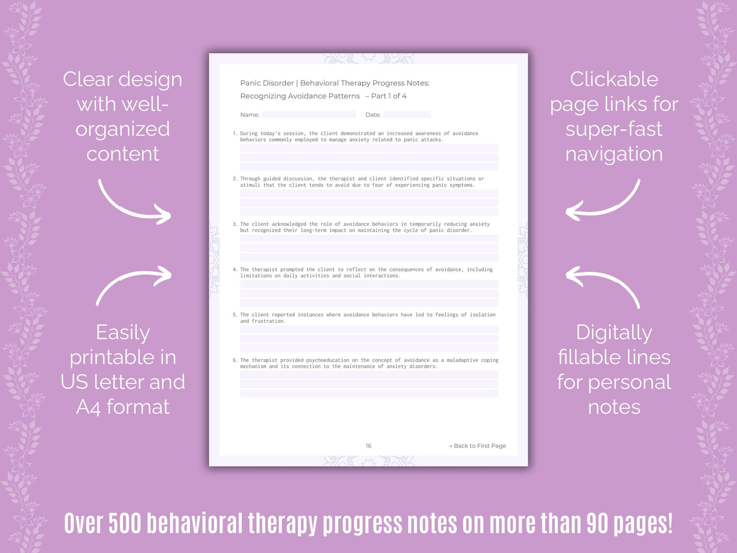 Panic Disorder Behavioral Therapy Counseling Templates