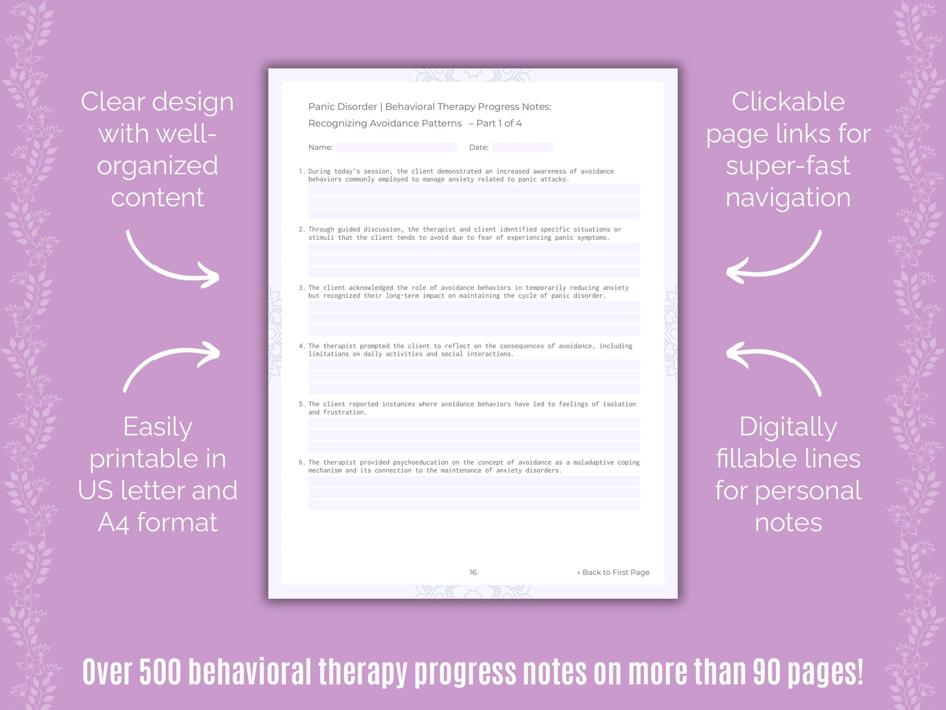 Panic Disorder Behavioral Therapy Counseling Templates