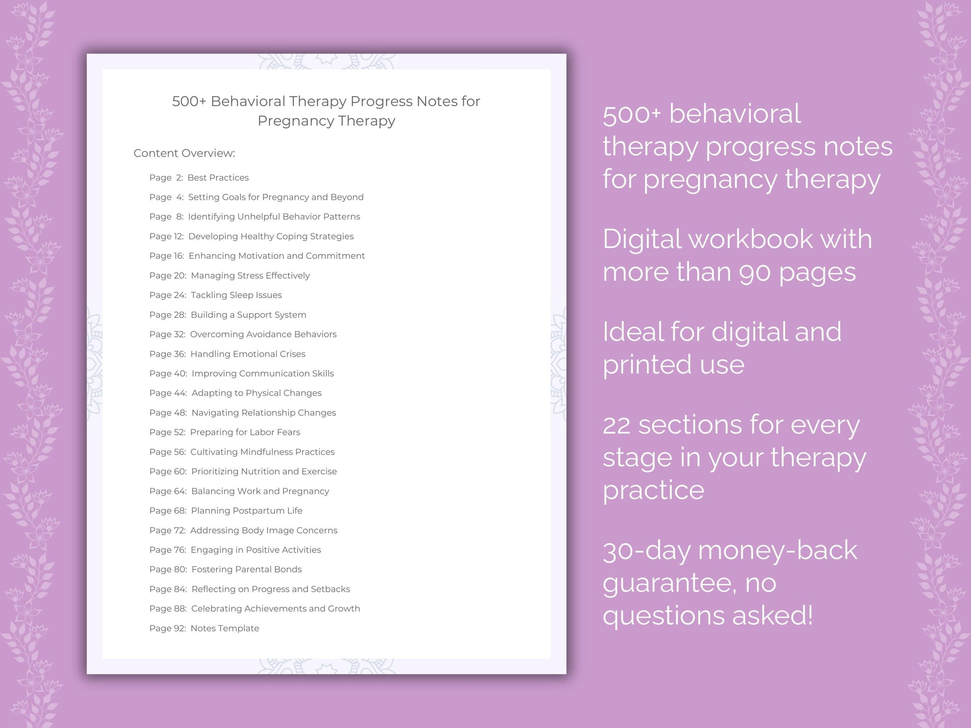 Pregnancy Behavioral Therapy Therapist Worksheets