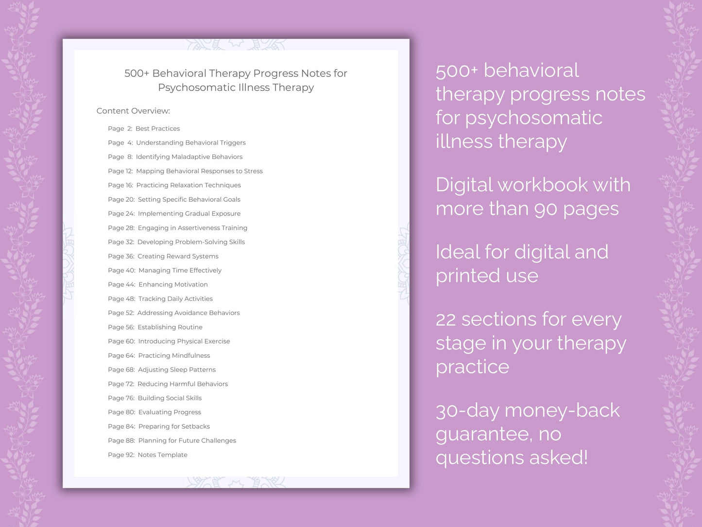 Psychosomatic Illness Behavioral Therapy Therapist Worksheets