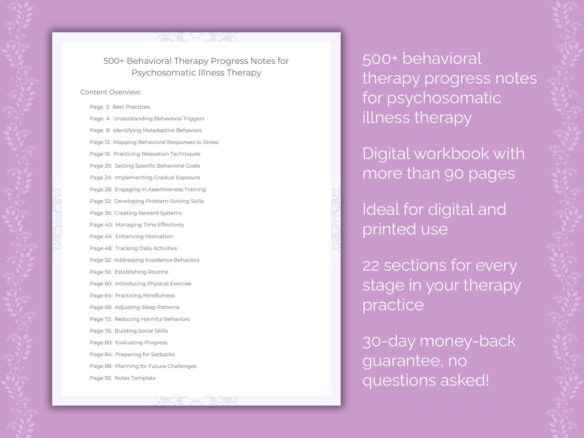 Psychosomatic Illness Behavioral Therapy Therapist Worksheets