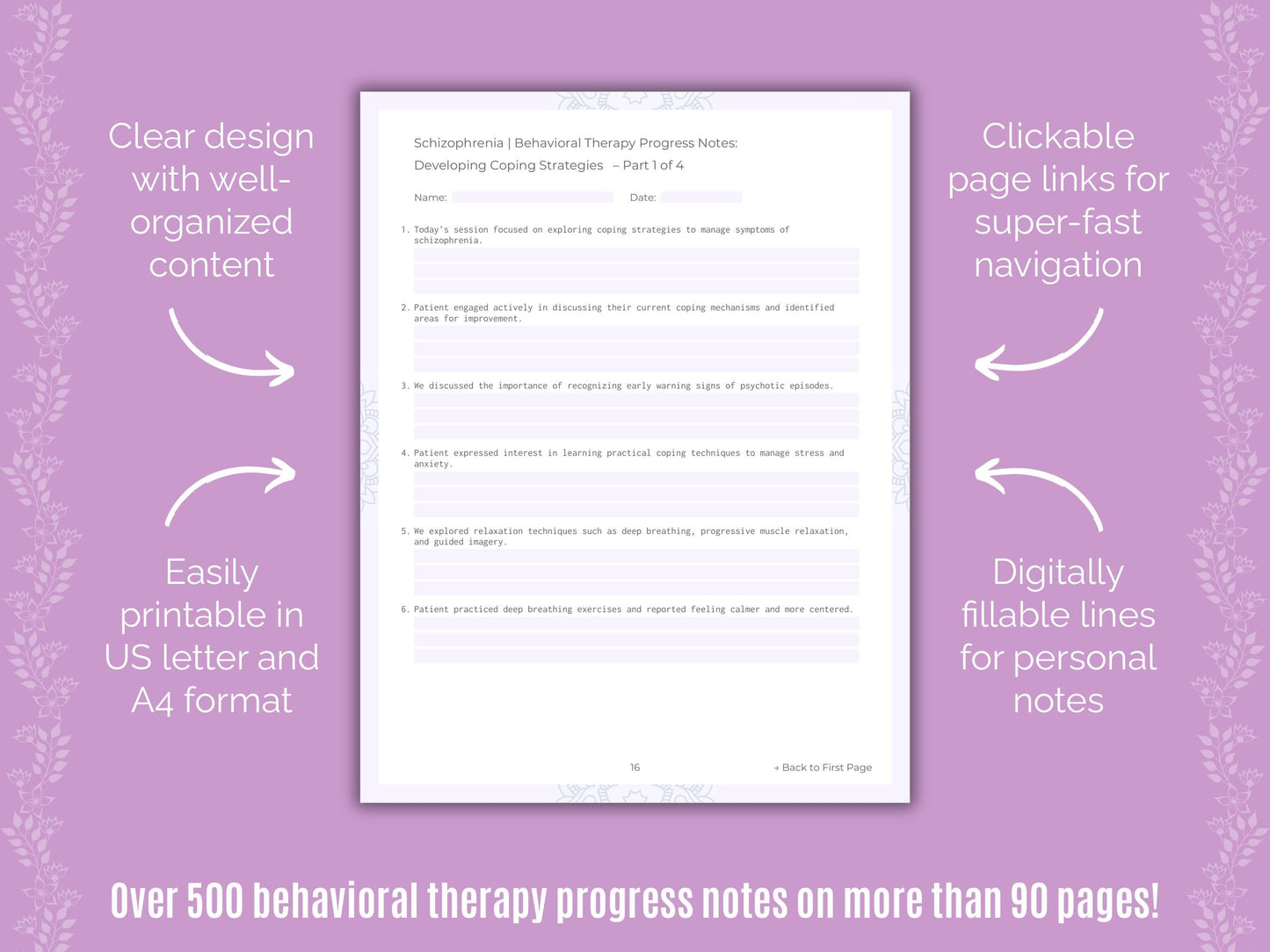 Schizophrenia Behavioral Therapy Counseling Templates