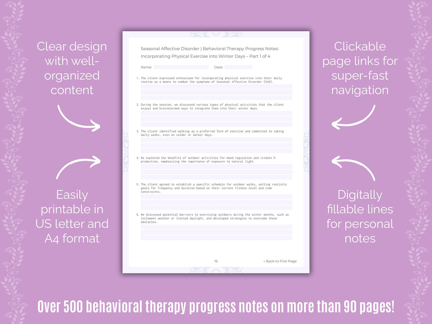 Seasonal Affective Disorder Behavioral Therapy Counseling Templates
