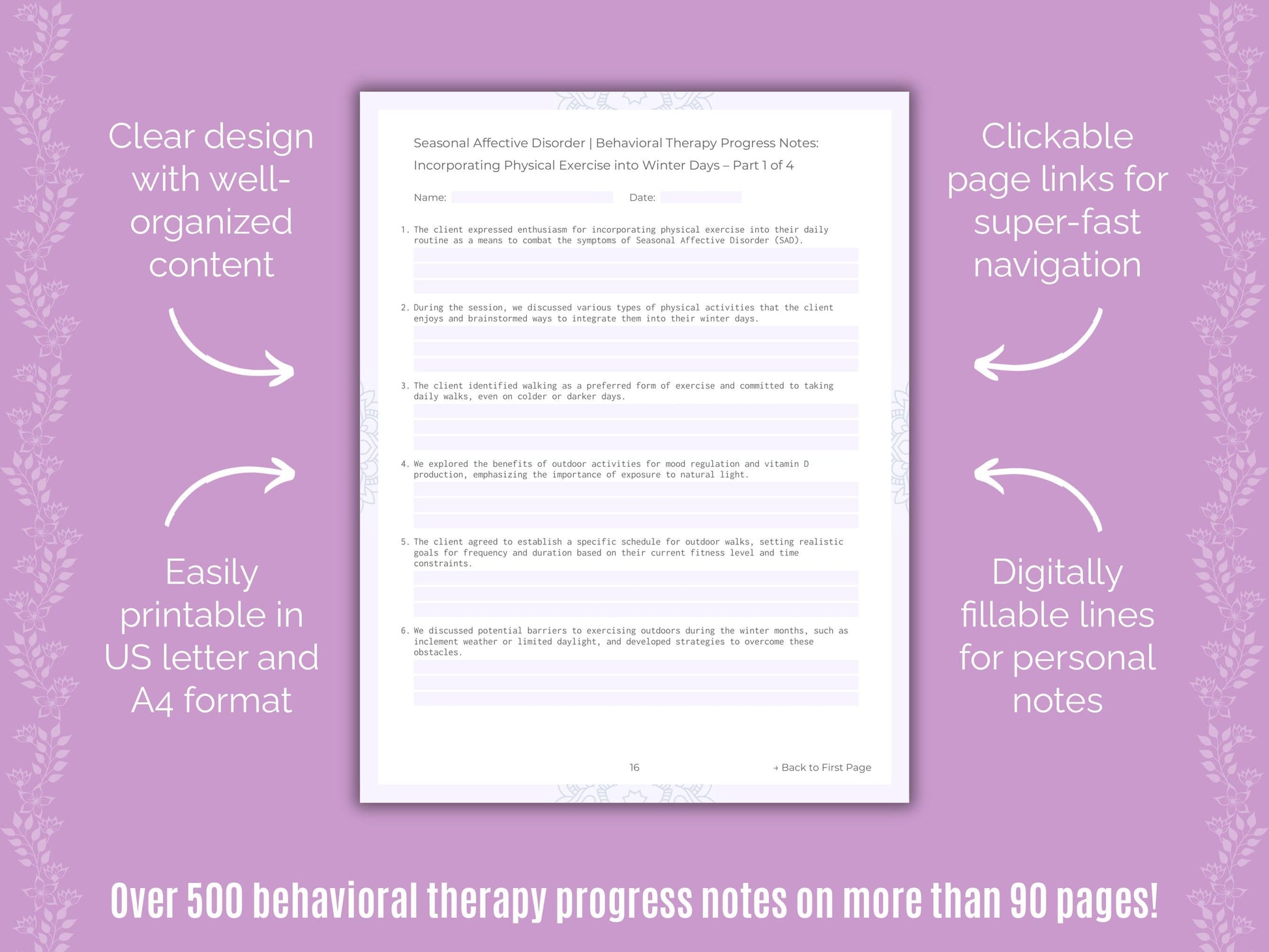 Seasonal Affective Disorder Behavioral Therapy Counseling Templates