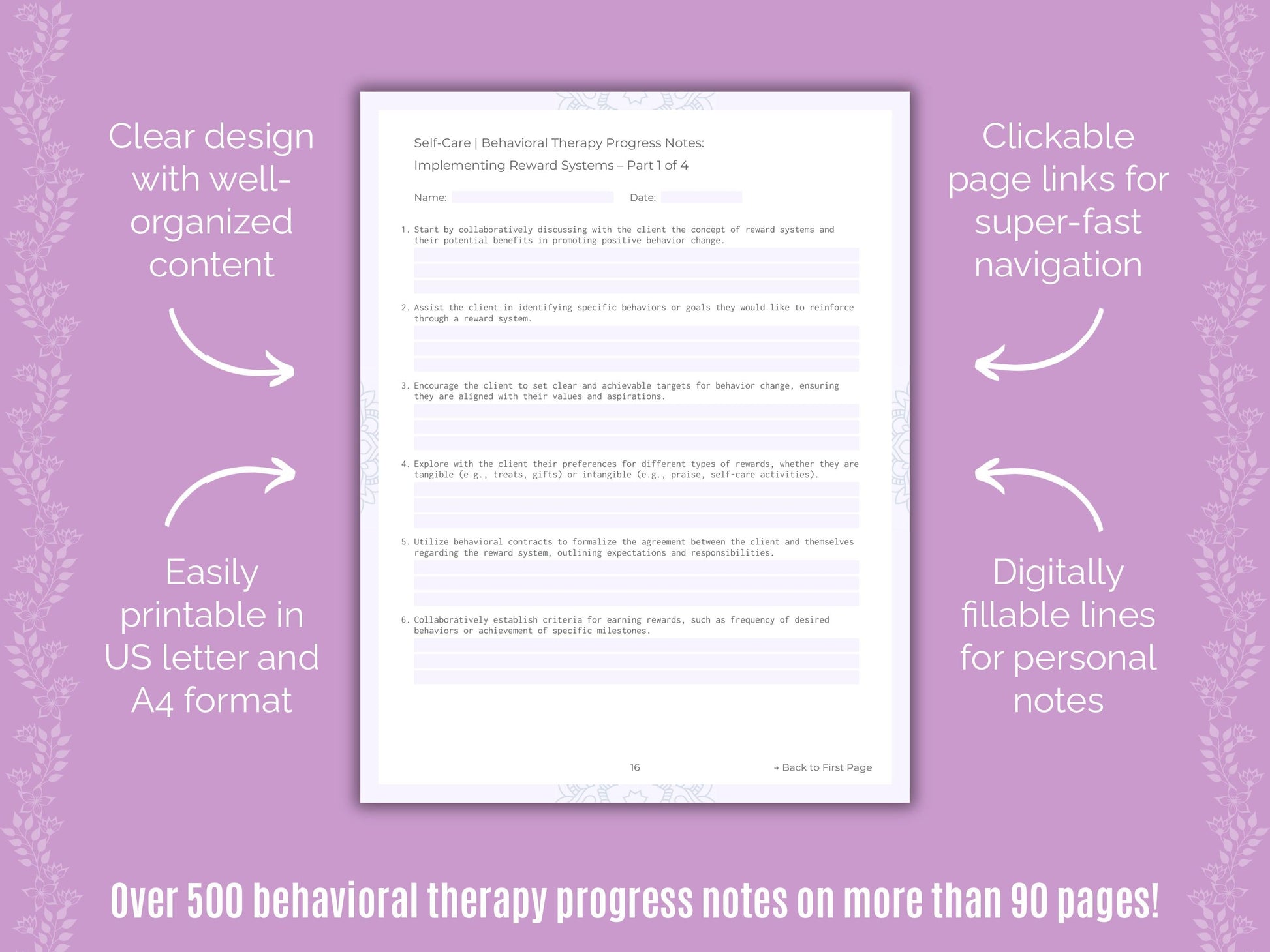 Self-Care Behavioral Therapy Counseling Templates