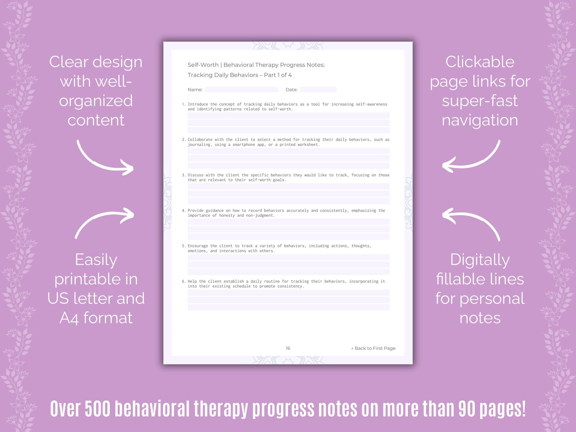 Self-Worth Behavioral Therapy Counseling Templates