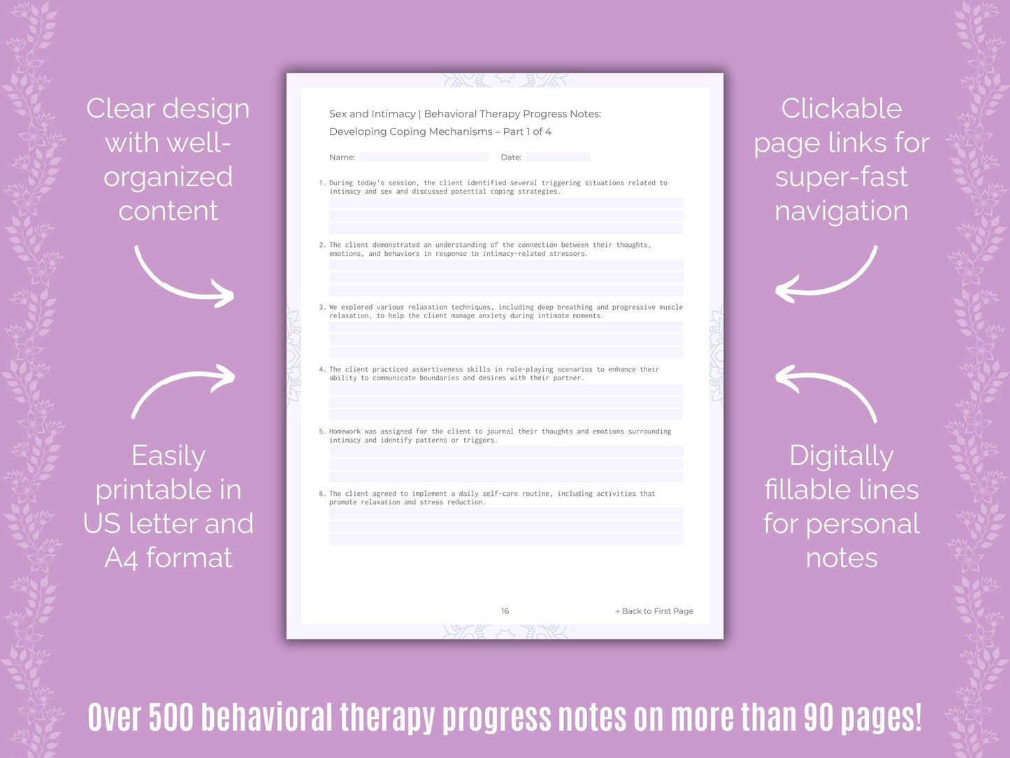 Sex and Intimacy Behavioral Therapy Counseling Templates