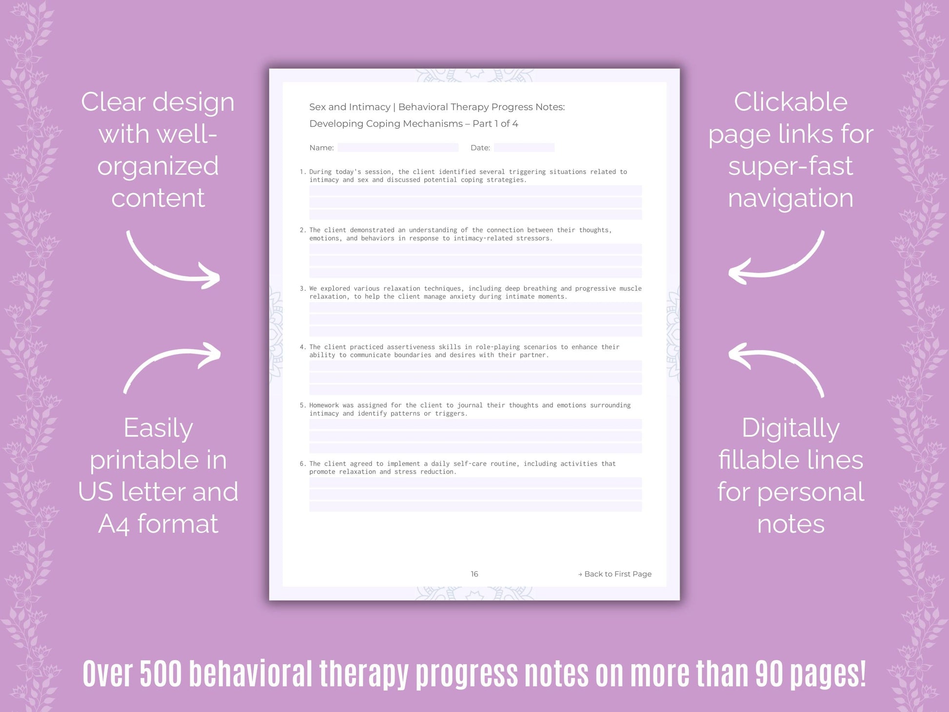 Sex and Intimacy Behavioral Therapy Counseling Templates