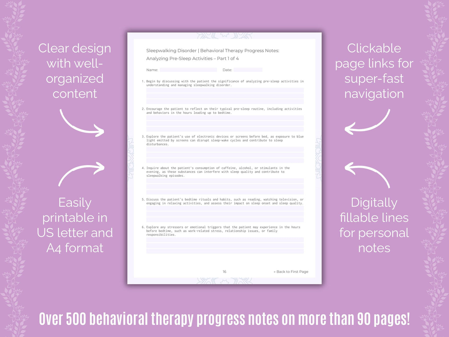 Sleepwalking Disorder Behavioral Therapy Counseling Templates