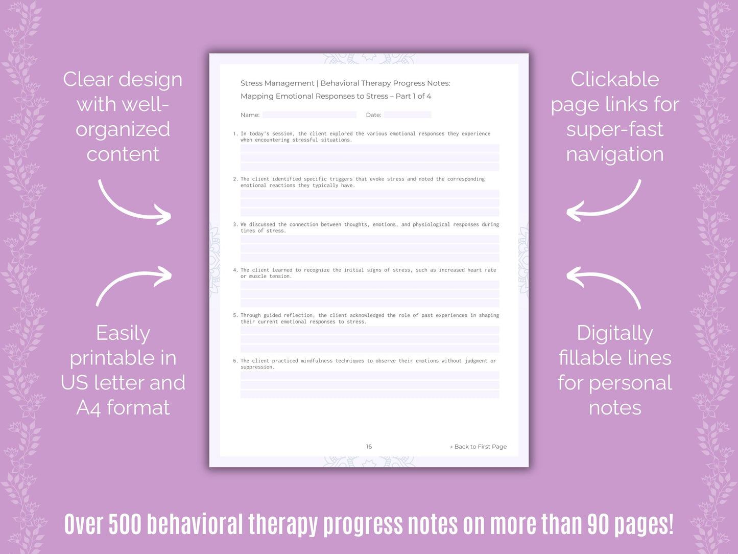 Stress Management Behavioral Therapy Counseling Templates