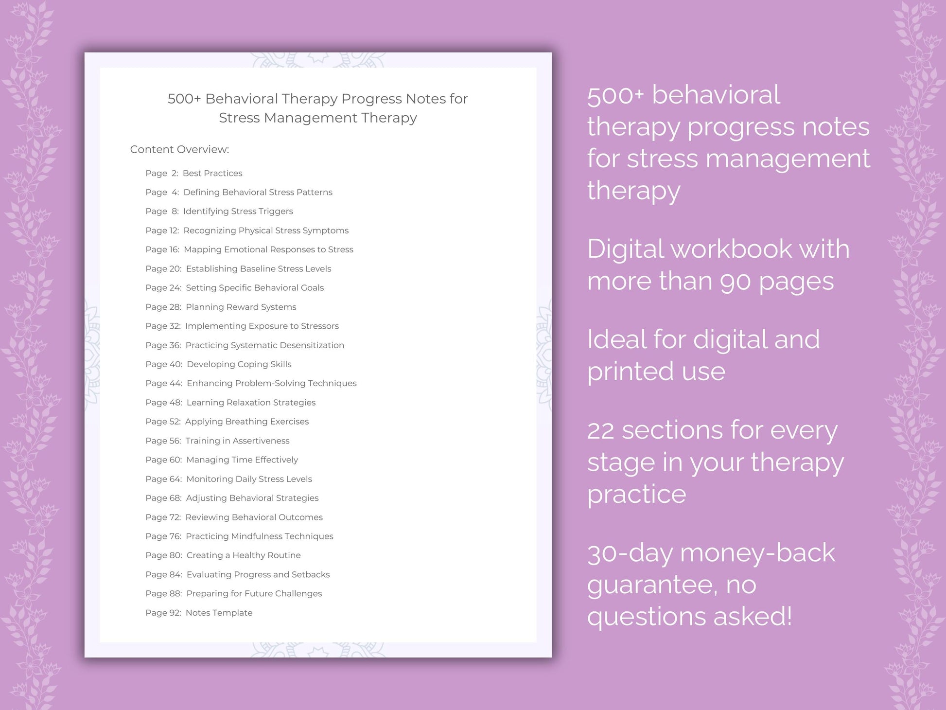 Stress Management Behavioral Therapy Therapist Worksheets