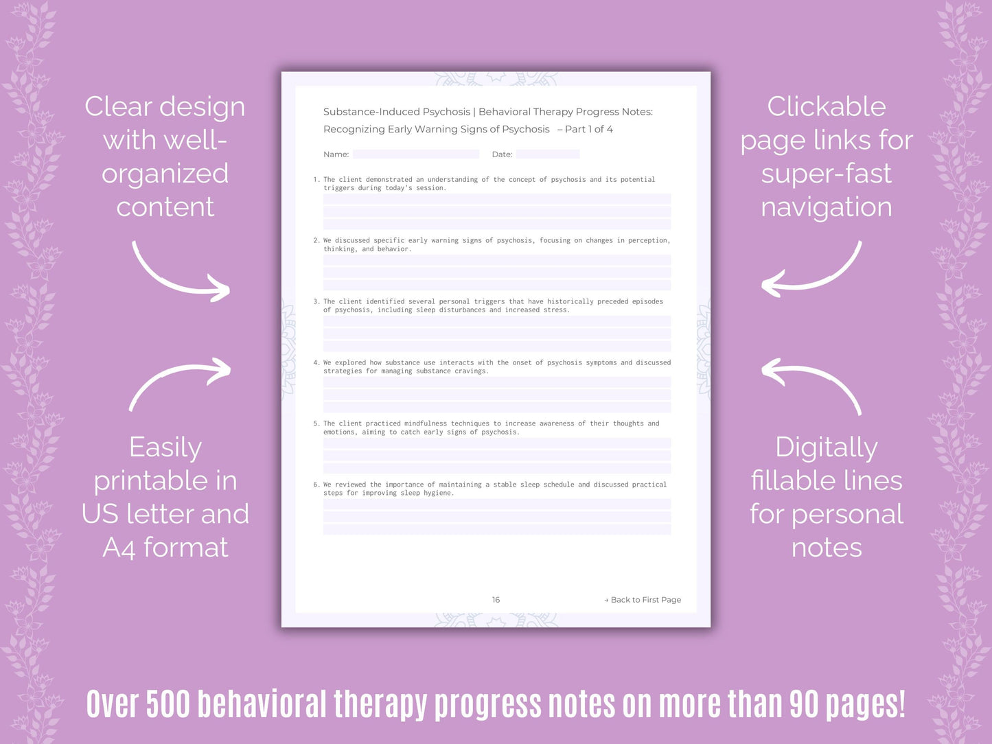 Substance-Induced Psychosis Behavioral Therapy Counseling Templates