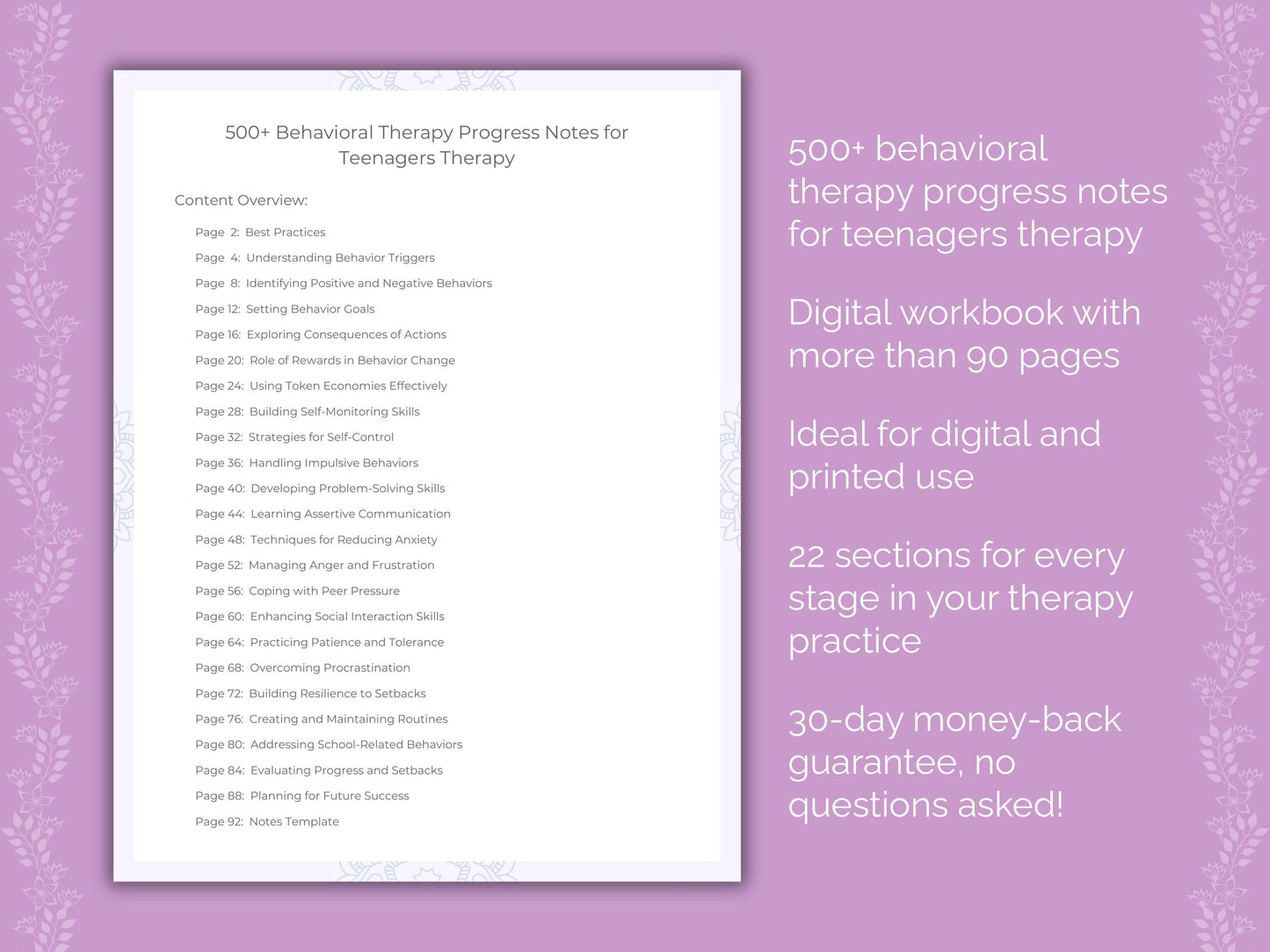 Teenagers Behavioral Therapy Therapist Worksheets