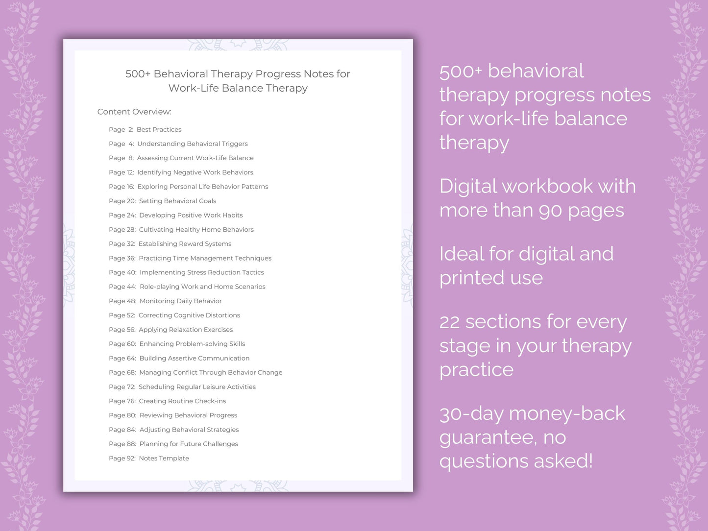 Work-Life Balance Behavioral Therapy Therapist Worksheets