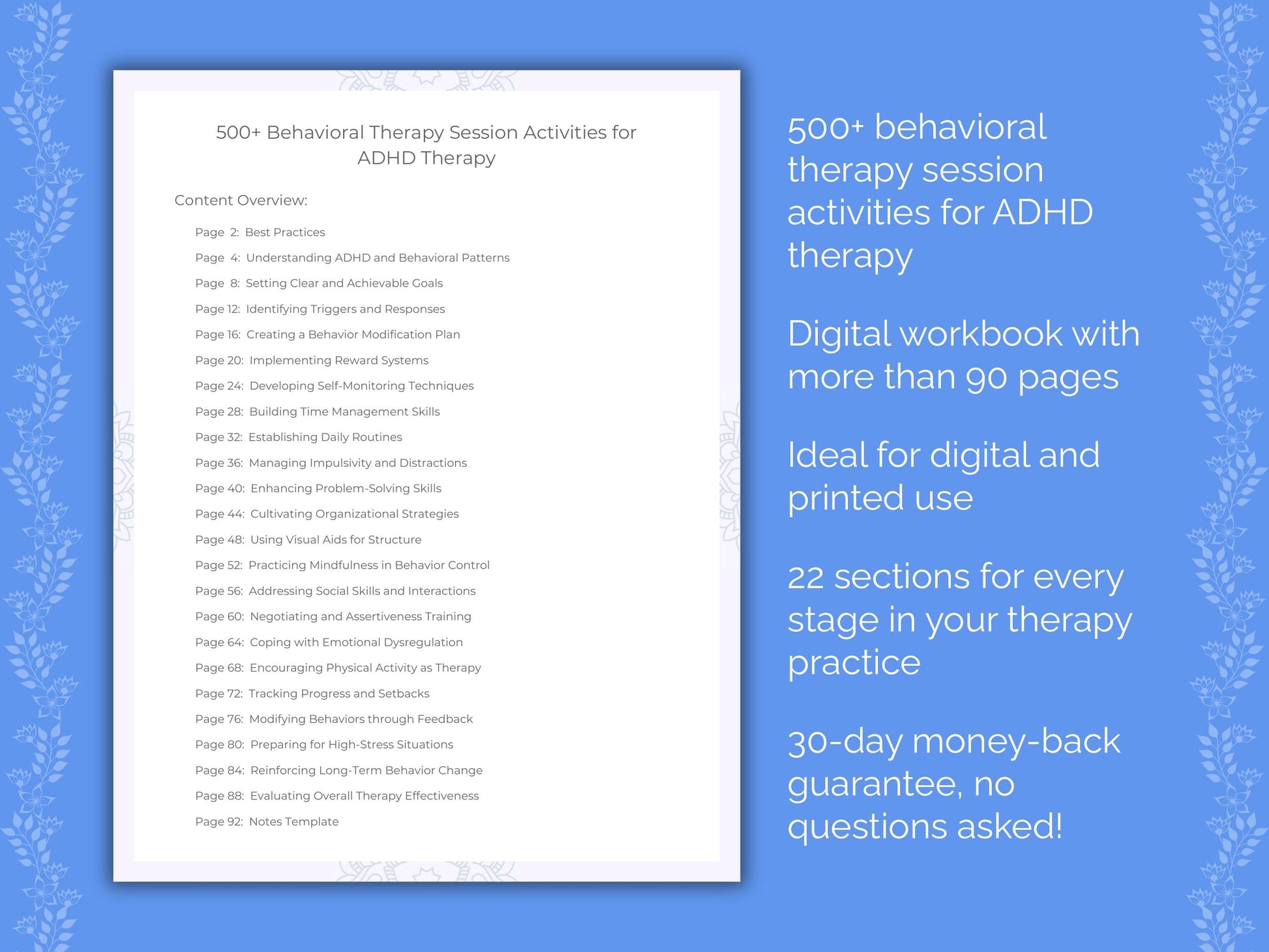 ADHD Behavioral Therapy Therapist Worksheets