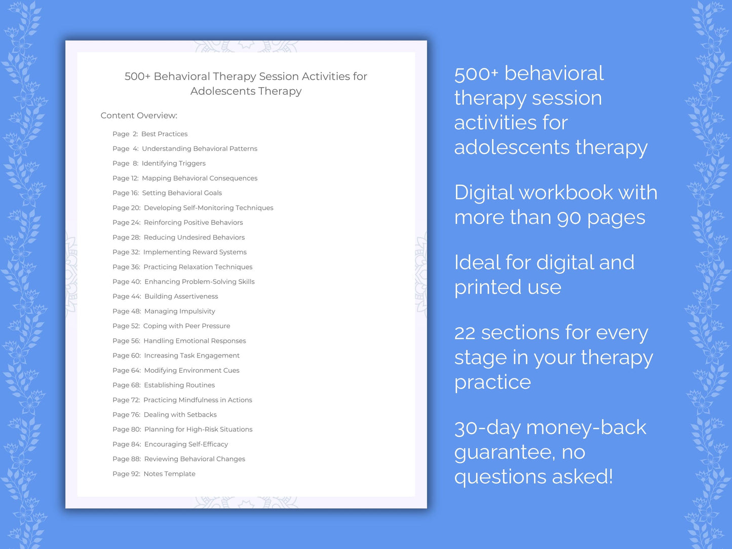 Adolescents Behavioral Therapy Therapist Worksheets