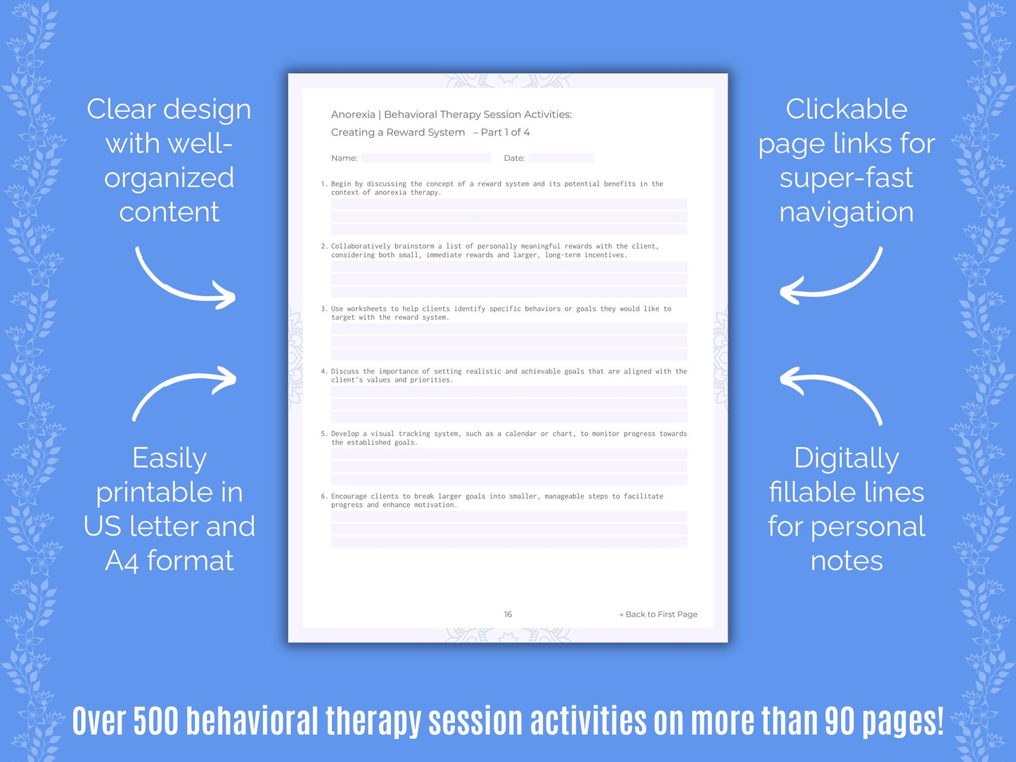 Anorexia Behavioral Therapy Counseling Templates