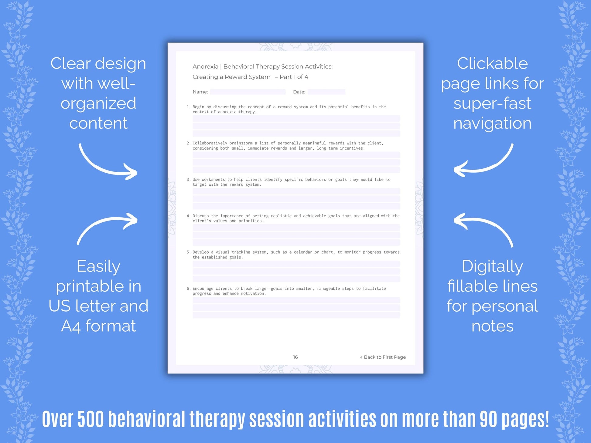 Anorexia Behavioral Therapy Counseling Templates