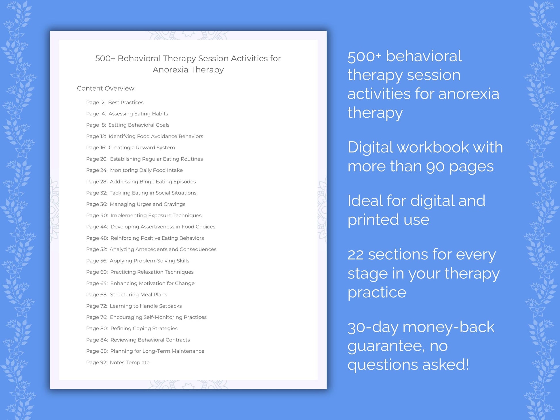 Anorexia Behavioral Therapy Therapist Worksheets