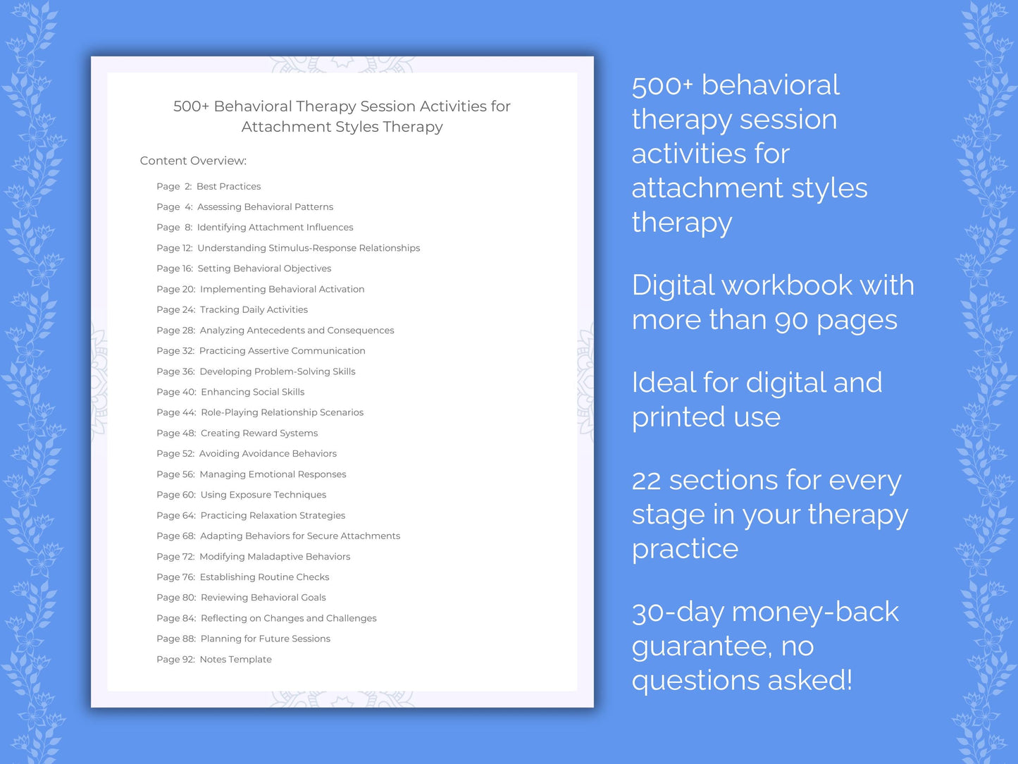 Attachment Styles Behavioral Therapy Therapist Worksheets