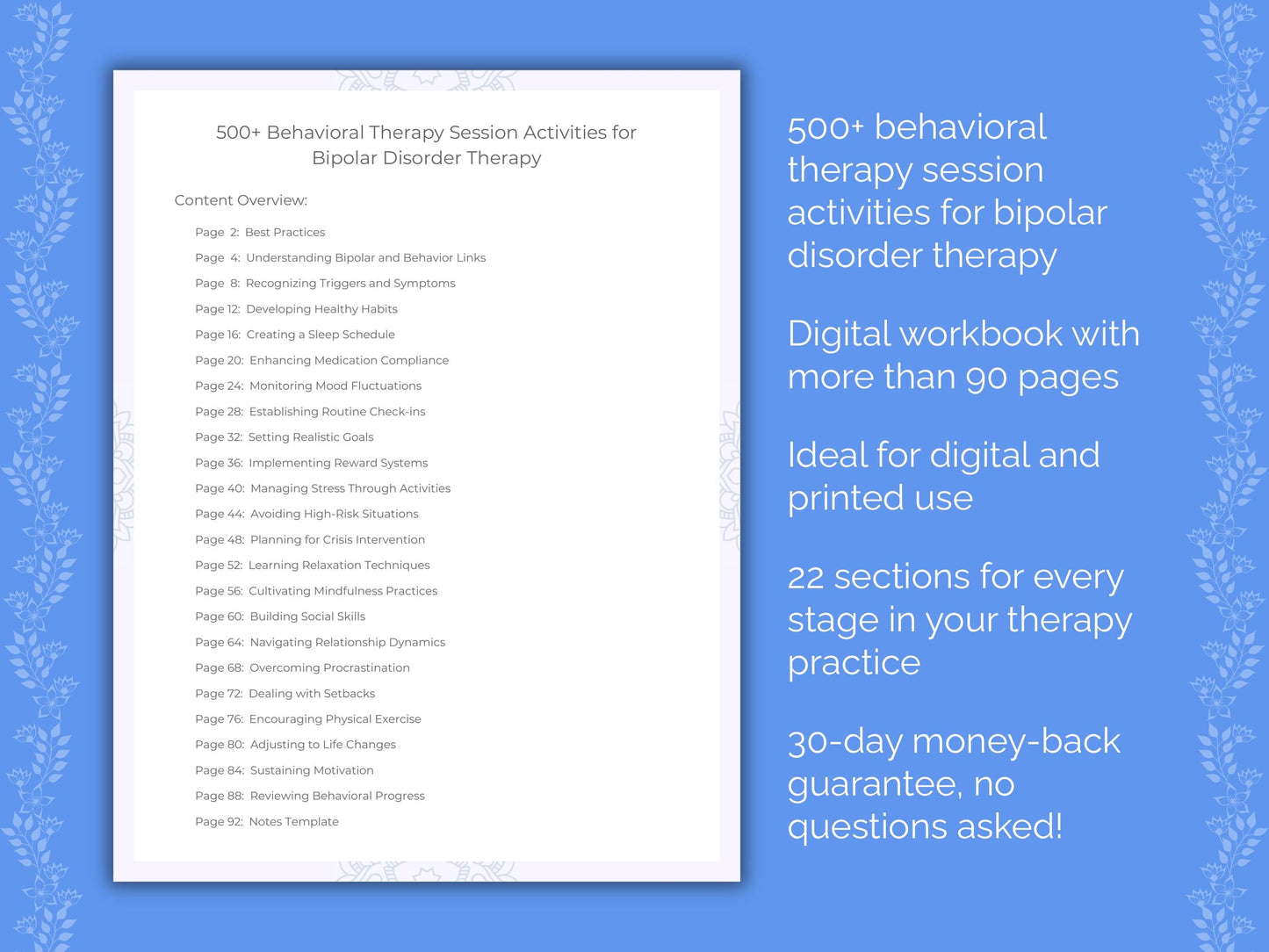 Bipolar Disorder Behavioral Therapy Therapist Worksheets