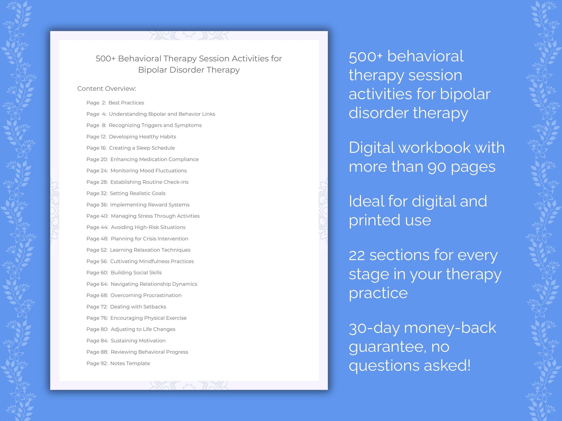 Bipolar Disorder Behavioral Therapy Therapist Worksheets