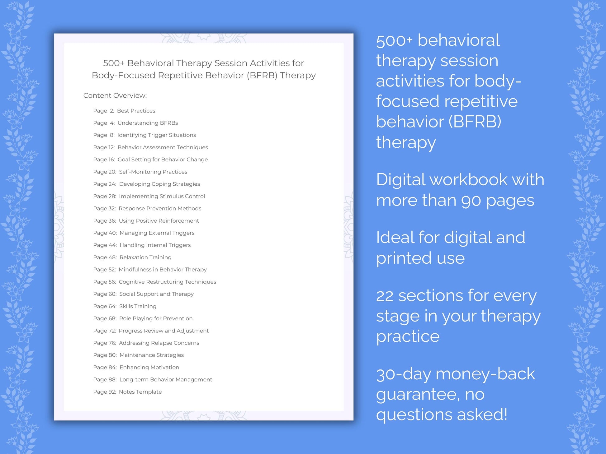 Body-Focused Repetitive Behavior (BFRB) Behavioral Therapy Therapist Worksheets