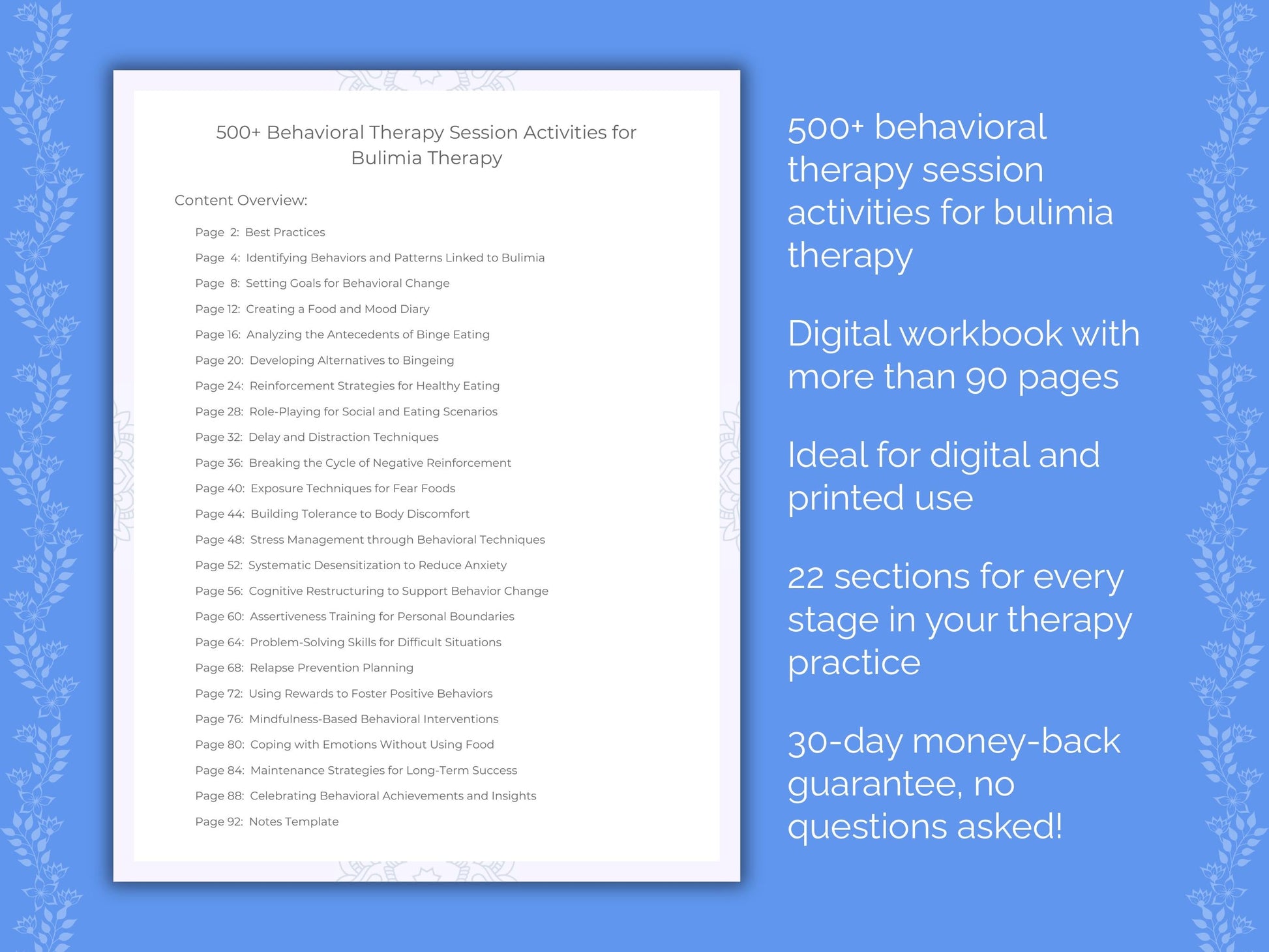 Bulimia Behavioral Therapy Therapist Worksheets