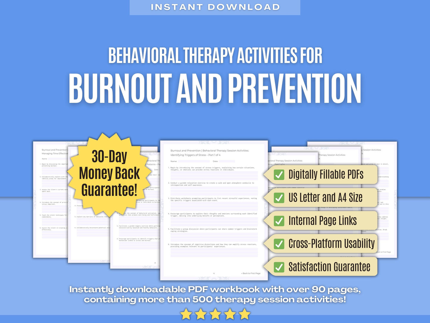 Burnout and Prevention Behavioral Therapy Psychology Workbooks