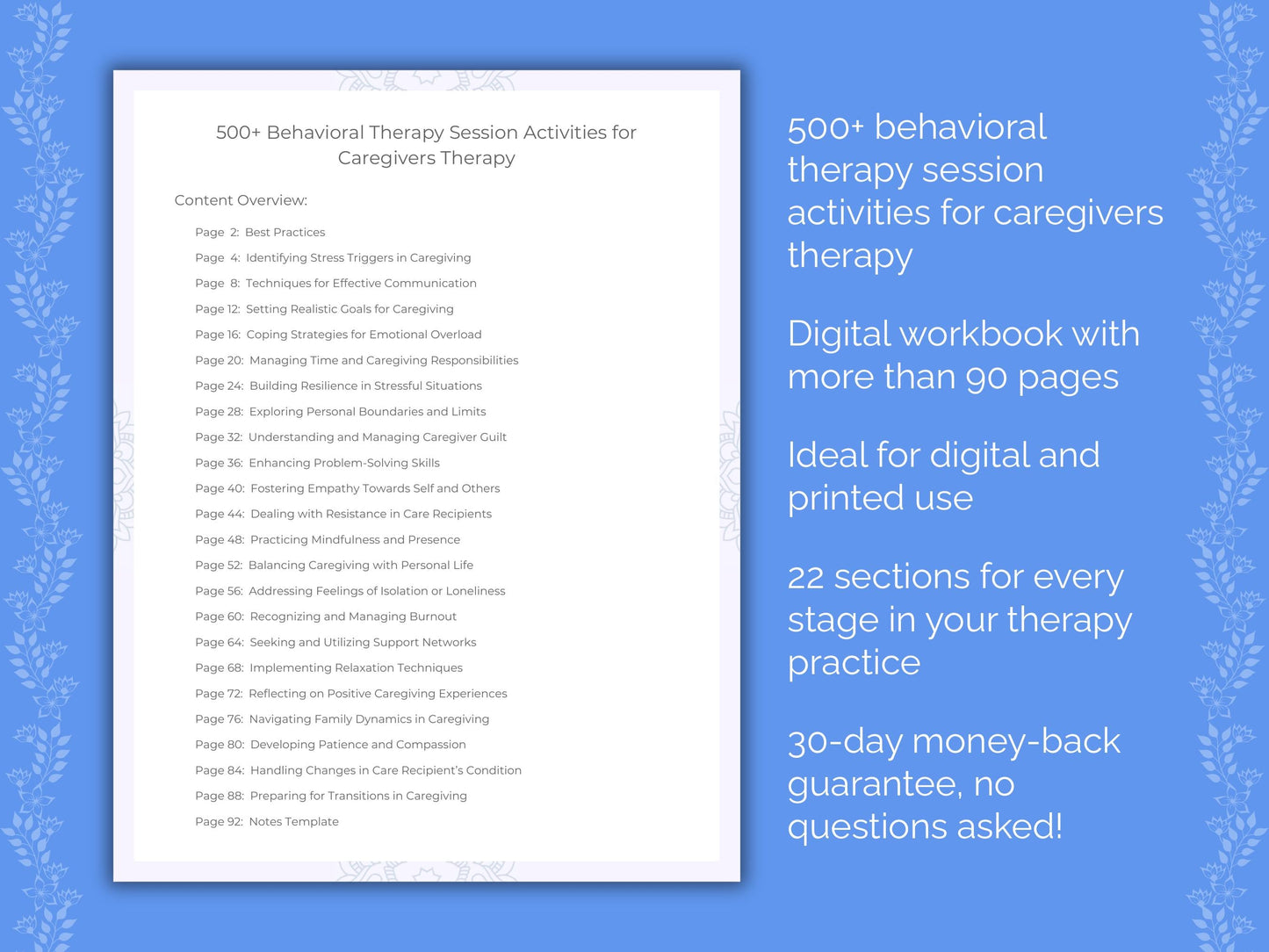 Caregivers Behavioral Therapy Therapist Worksheets