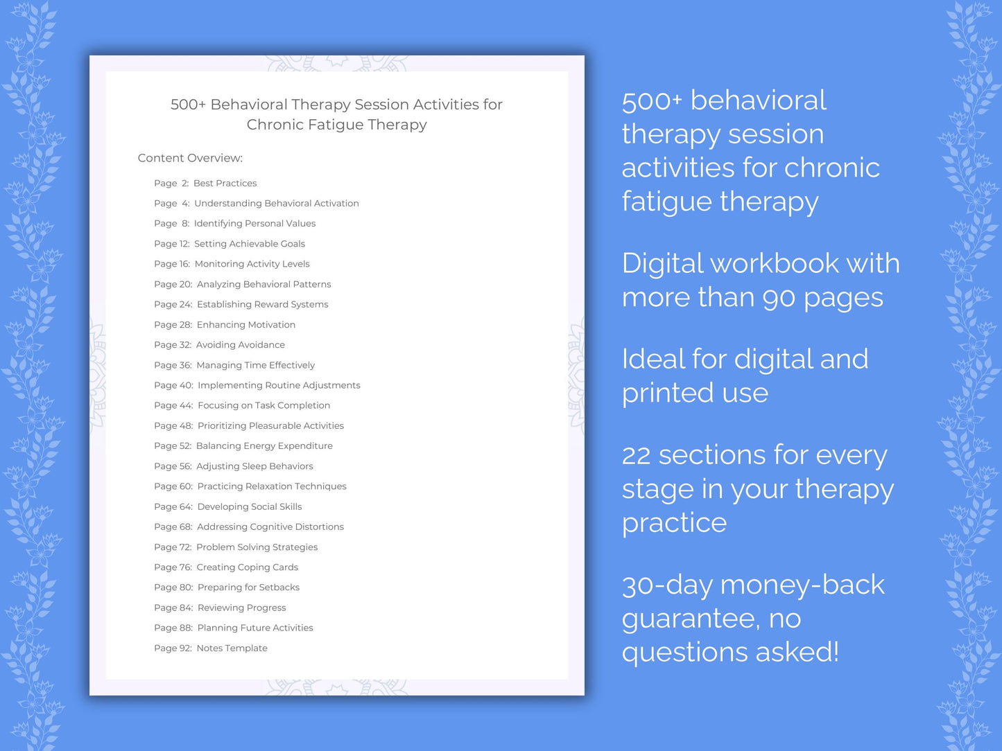 Chronic Fatigue Behavioral Therapy Therapist Worksheets