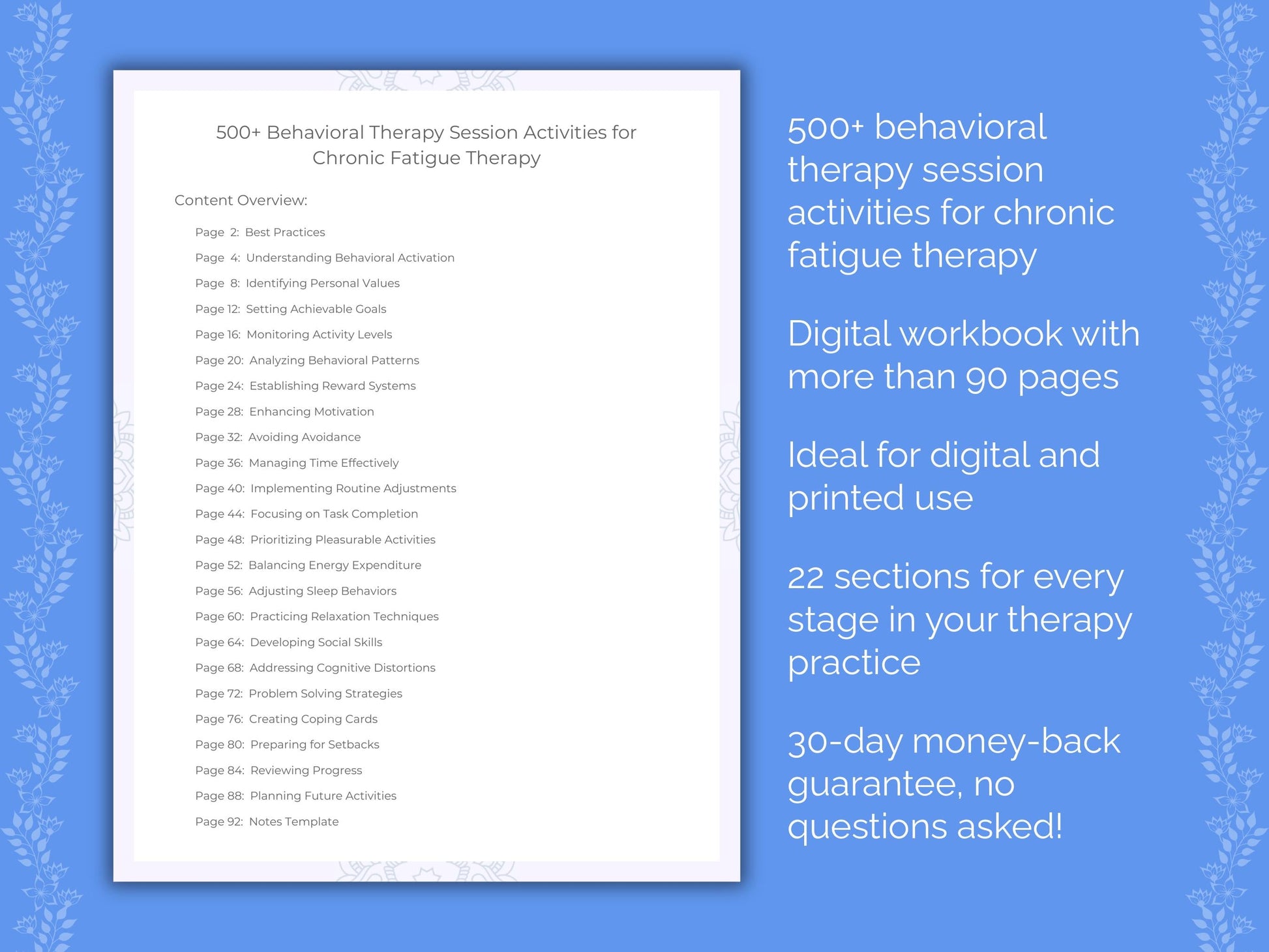 Chronic Fatigue Behavioral Therapy Therapist Worksheets