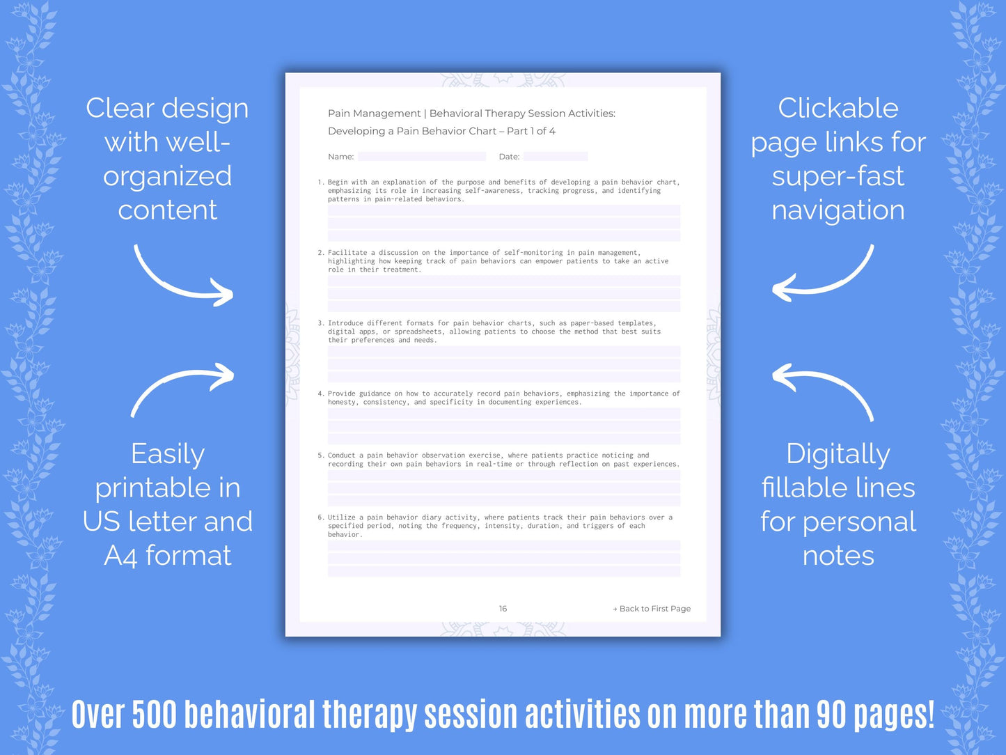 Pain Management Behavioral Therapy Counseling Templates