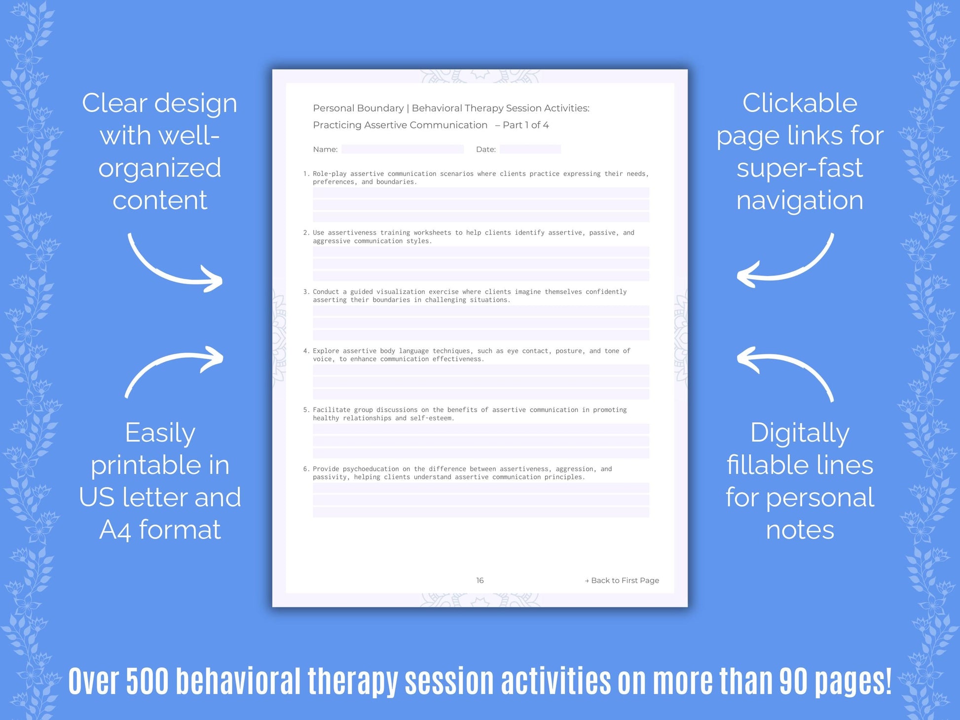 Personal Boundary Behavioral Therapy Counseling Templates