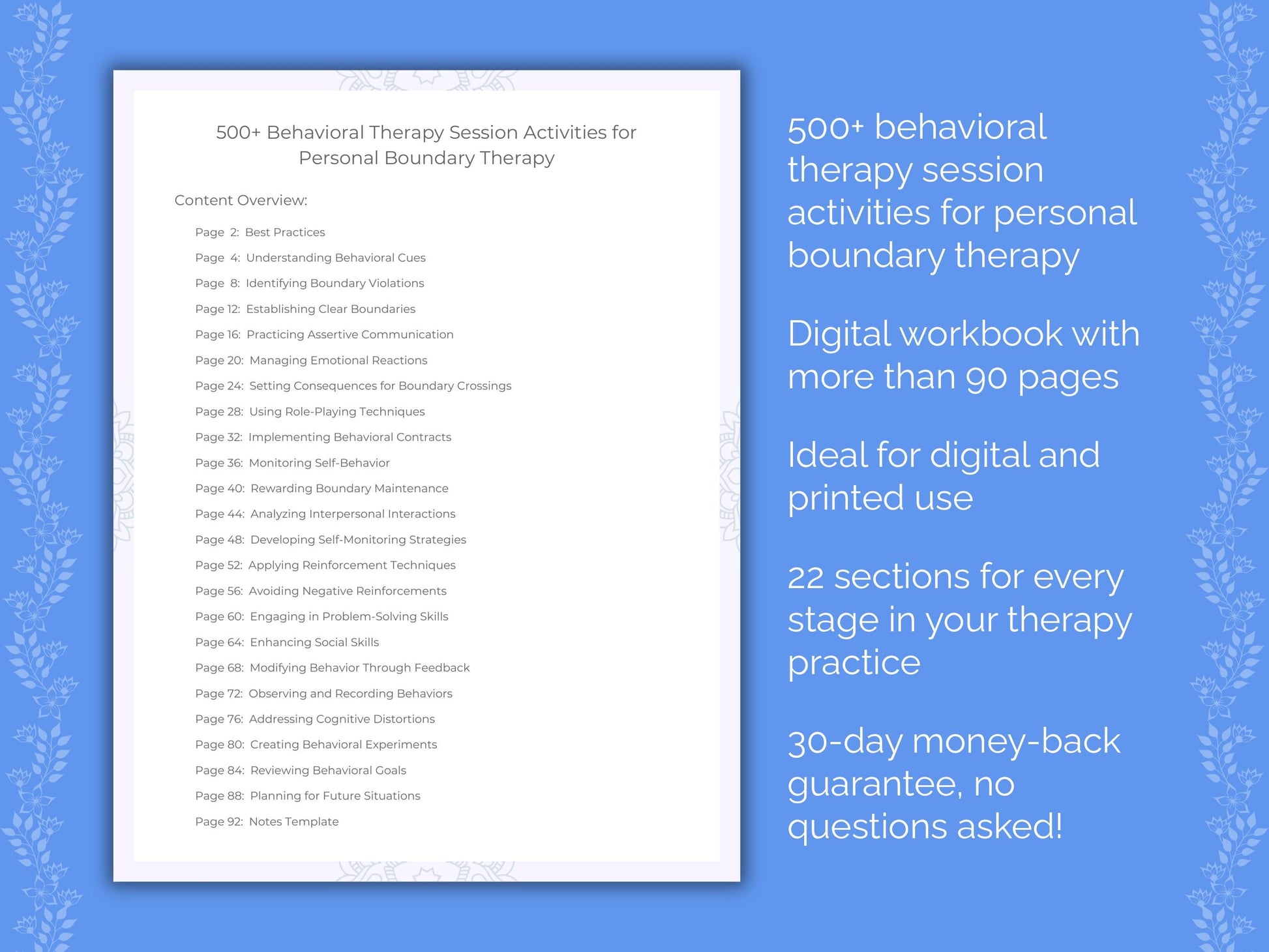 Personal Boundary Behavioral Therapy Therapist Worksheets