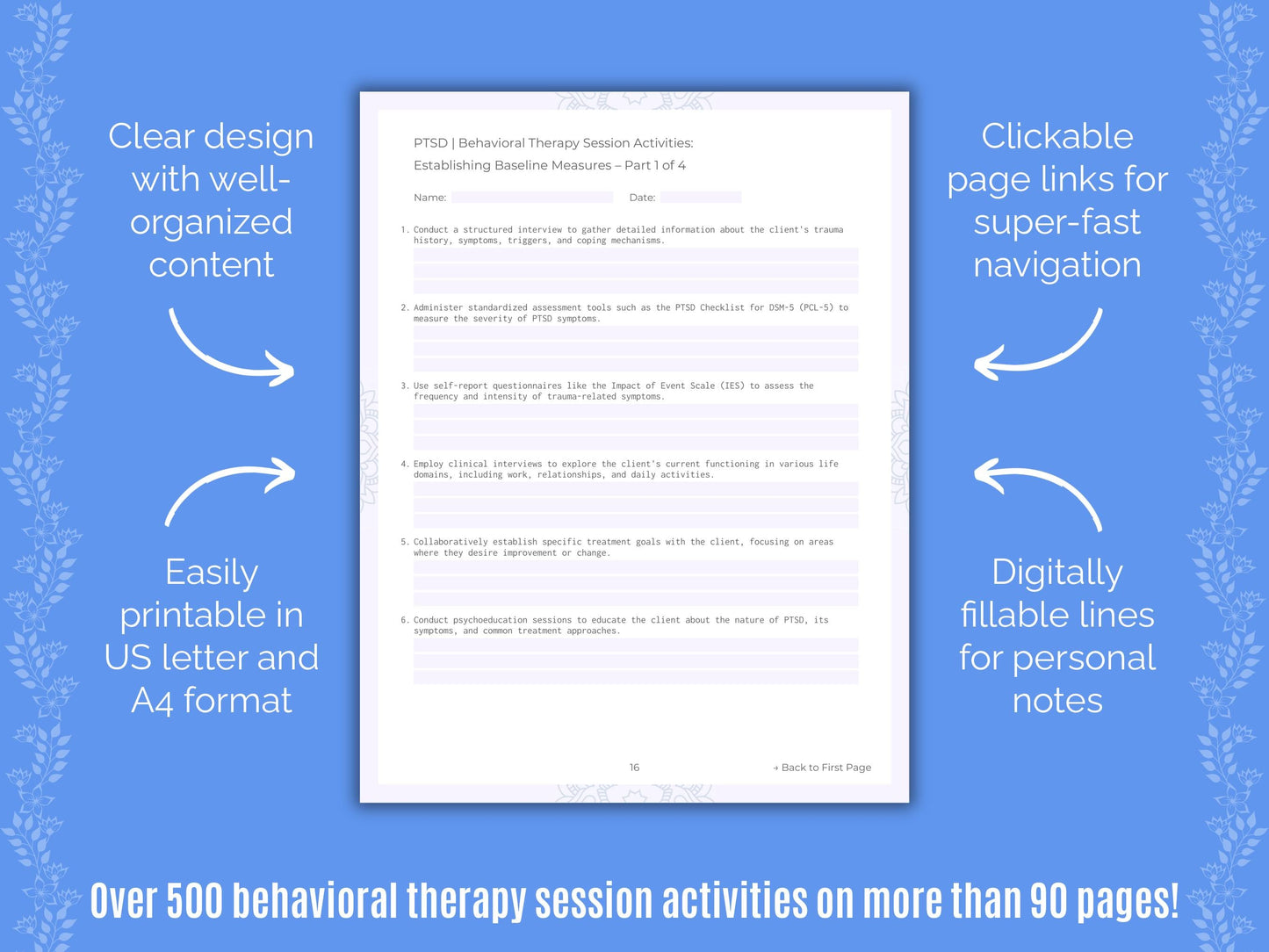 Post-Traumatic Stress Disorder (PTSD) Behavioral Therapy Counseling Templates