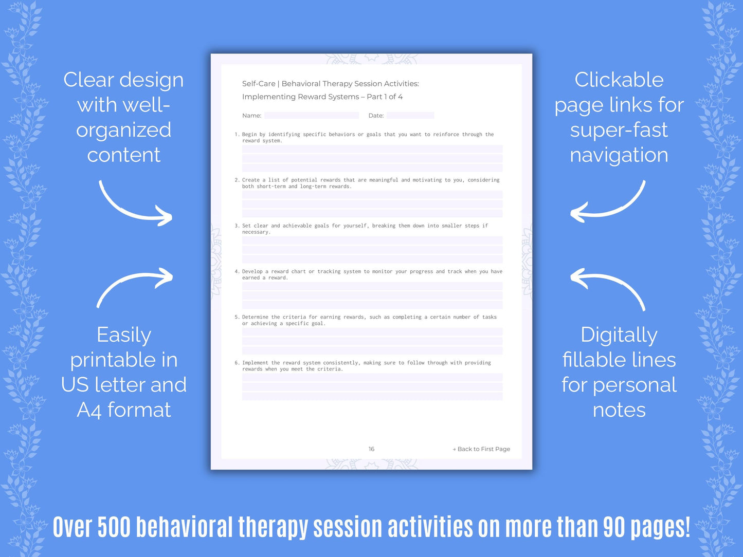 Self-Care Behavioral Therapy Counseling Templates