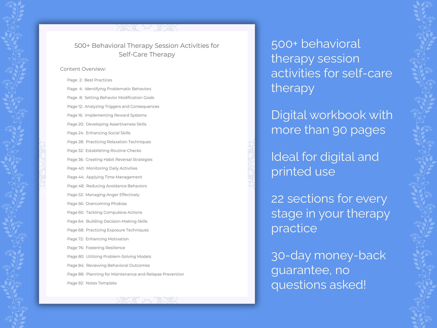 Self-Care Behavioral Therapy Therapist Worksheets