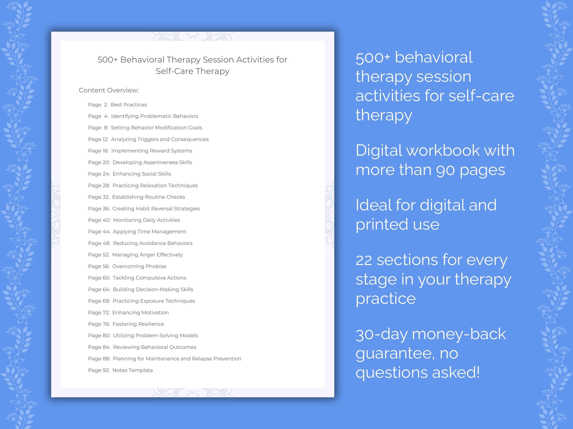 Self-Care Behavioral Therapy Therapist Worksheets