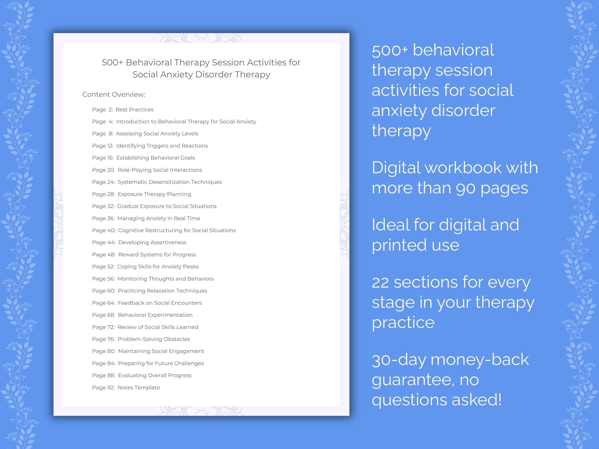 Social Anxiety Disorder Behavioral Therapy Therapist Worksheets