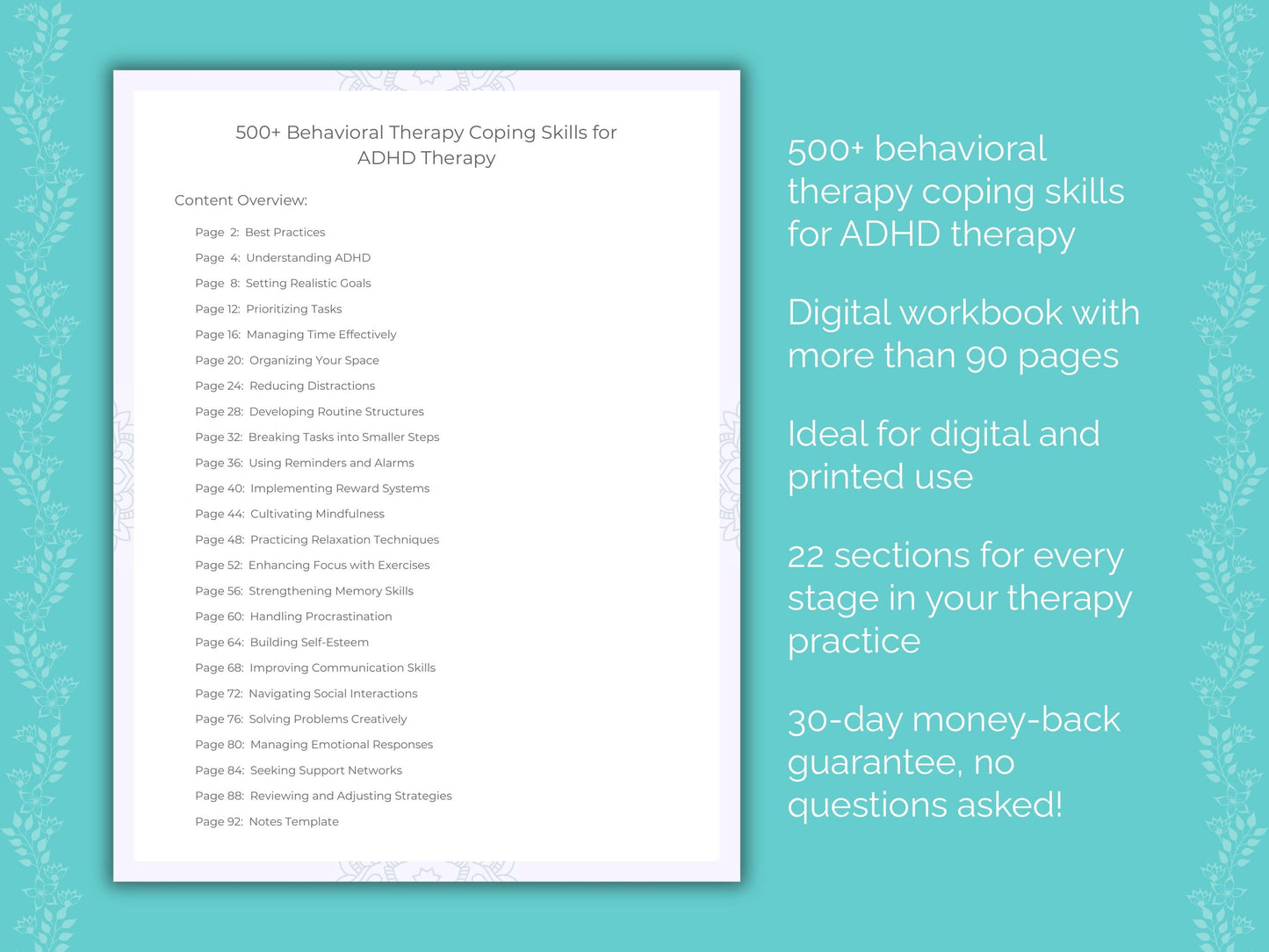 ADHD Behavioral Therapy Therapist Worksheets