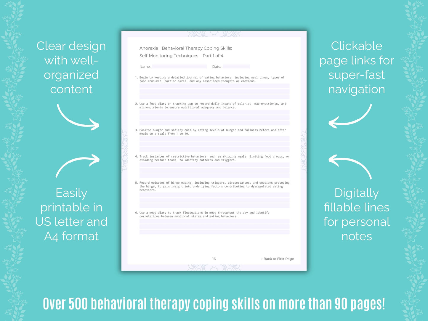 Anorexia Behavioral Therapy Counseling Templates